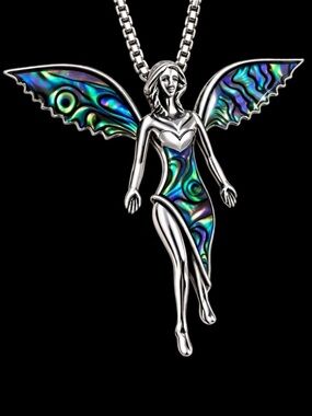 “Abalone Shell Fairy” Ocean Goddess Angel Magic Pixie Iridescent Brooch Necklace